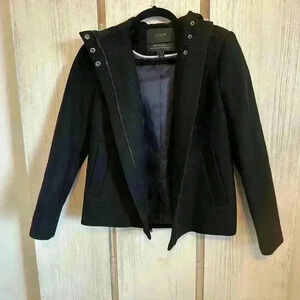 J.Crew Women's Melton Wool‎ Zip-Up Hooded Jacket - Black, Size Small